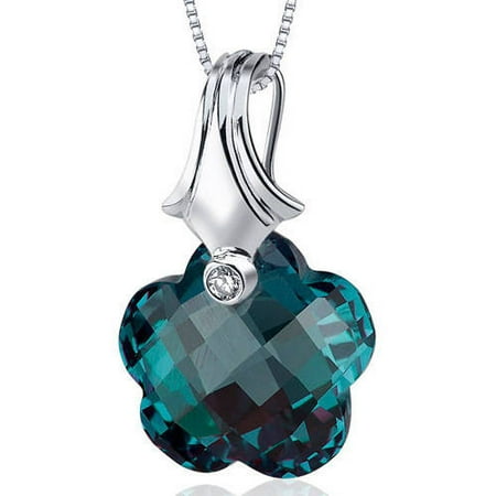 Oravo 17.00 Carat T.G.W. Florentine-Cut Created Alexandrite Rhodium over Sterling Silver Pendant, 18