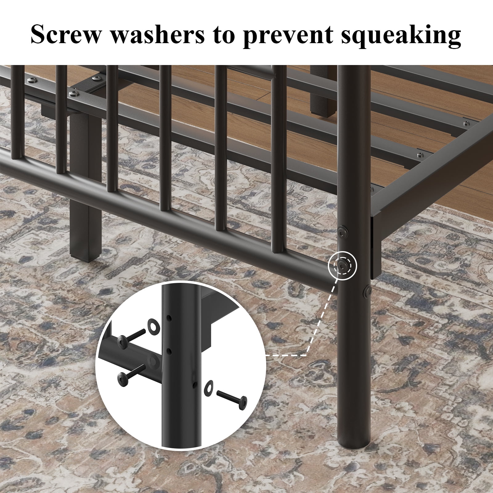 E-Ser Queen Size Metal Platform Bed Frame,Modern Headboard And Footboard,Adequate Under Bed Storage,No Box Spring Needed,Black