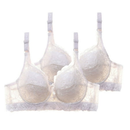 Pavied Push Up Bra Plus Size Bra Women s 2PC Bra Casual Fashion Large Size Bra Slim Spongeless Sponge Underwear Lace Bra Balconette Bras Seamless Bras White 1 105B