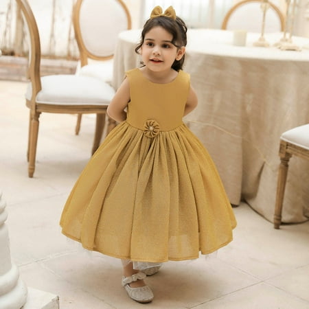 

cllios Toddler Girls Net Yarn Embroidery Rhinestone Bowknot Sequins Birthday Party Gown Long Dresses Headband Suit