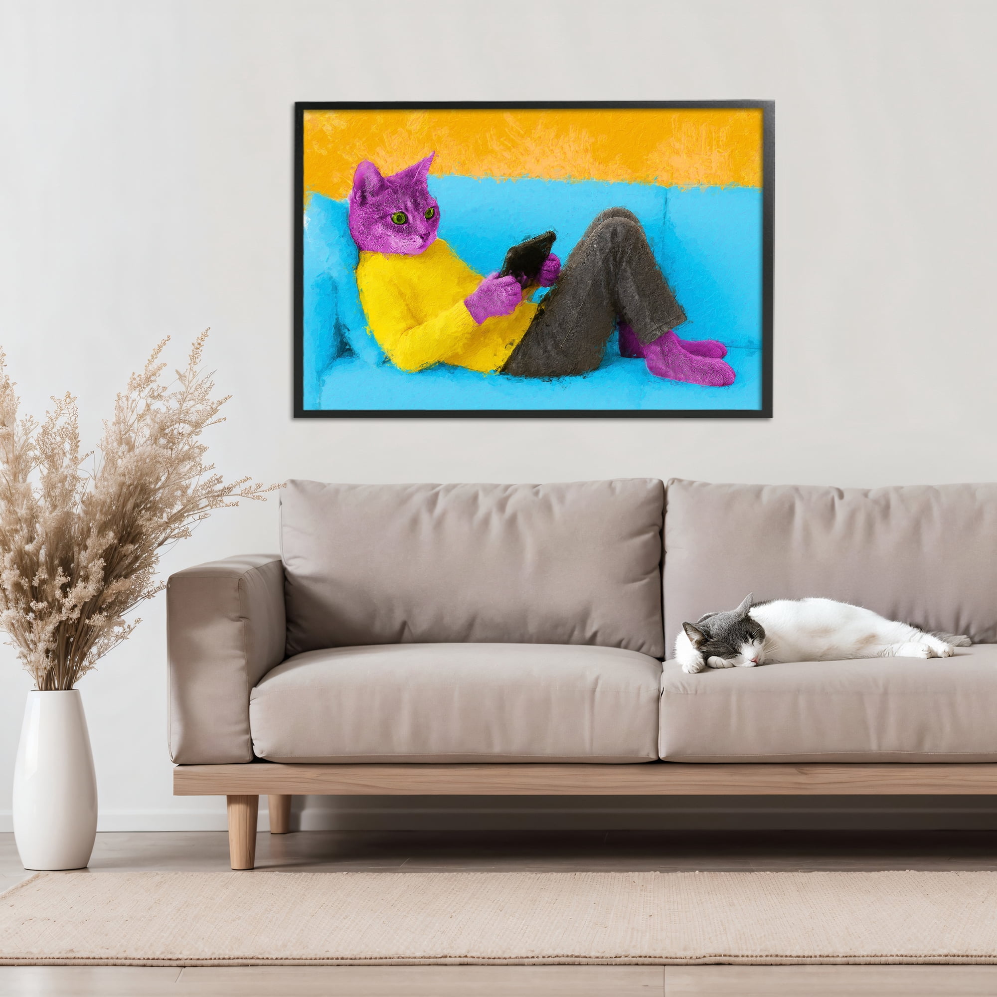 Stupell Industries Vibrant Cat Playing Game Black Framed Giclee Art, design by Sean Parnell