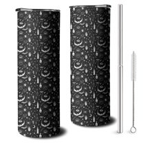 20oz Black White Halloween Candle Eye Bat Pattern Skinny Tumblers Stainless Steel Tumbler with Lid and Straw,Vacuum Insulated Double Wall Travel Tumbler Cups with Cleaning Brush for Coffee,Tea