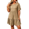 thumbnail image 2 of Horkkom Summer Dresses for Women Short Sleeve Mini Solid Color T Shirt Dress Vacation Beach Sundresses, XL-5XL, 2 of 8