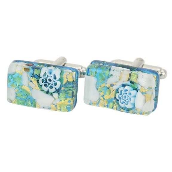 GlassOfVenice Murano Glass Venetian Classic Rectangular Cufflinks - Aqua Gold