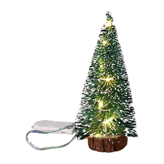 6 Inch Mini Christmas Tree, Small Pine Tree with Wooden Bases for Xmas Holiday Party Home Tabletop Tree Decor, Warm Light