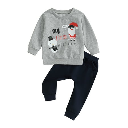 

Christmas Boys Pants Set Long Sleeve Letters Sweatshirt Sweatpants