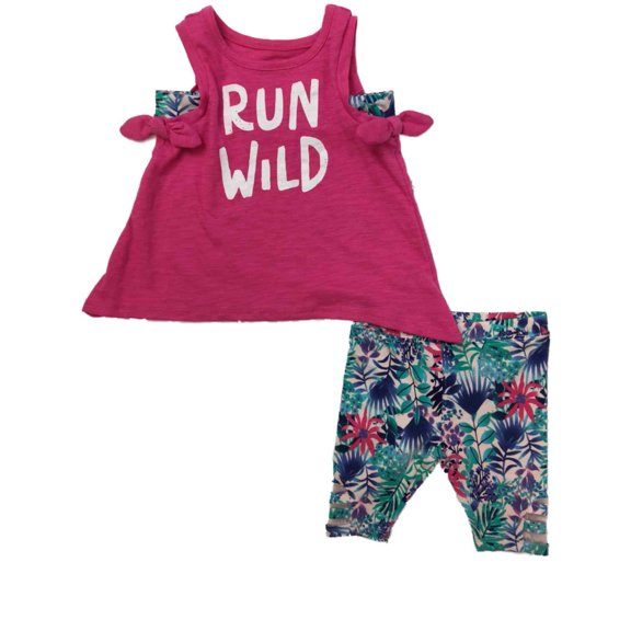 Infant Girls Pink & BlueTropical Floral Outfit Tank Top Shorts Outfit 3-6m