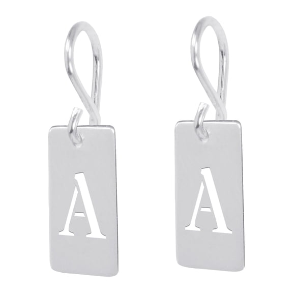 Personalized Initial Tag Earrings in Sterling Silver