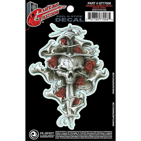 D'Addario Planet Waves Guitar Tattoo Decal Dagger Rose (Best 3d Skull Tattoos)