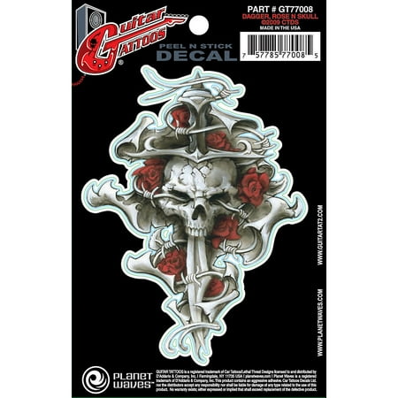 D'Addario Planet Waves Guitar Tattoo Decal Dagger Rose Skull