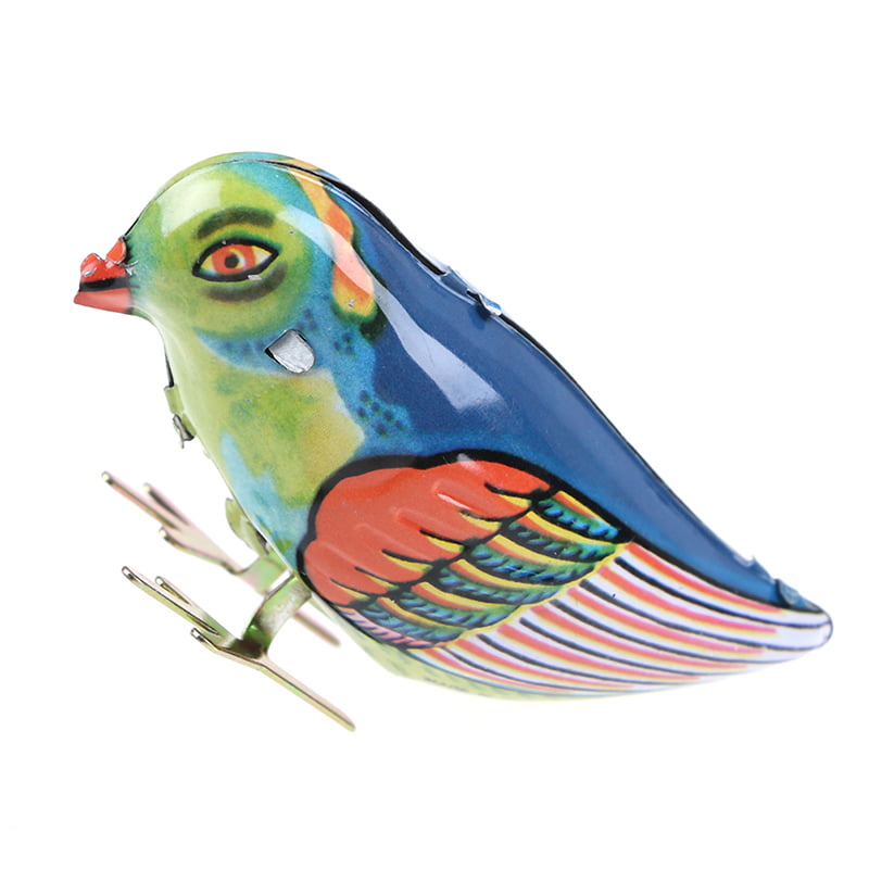 Wind up clockwork pecking song blue bird magpie tin toy vintage retro gift_*Bbw 