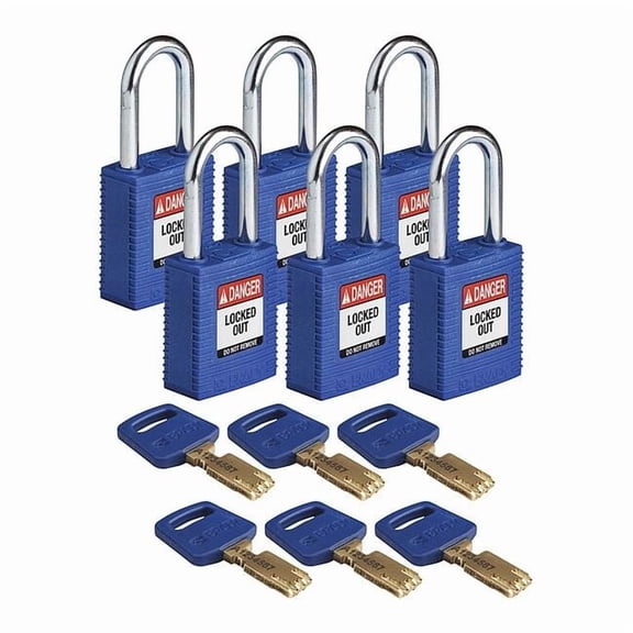 Brady Lockout Padlock,Nylon,Bl,6 Keys,PK6 NYL-BLU-38ST-KA6PK