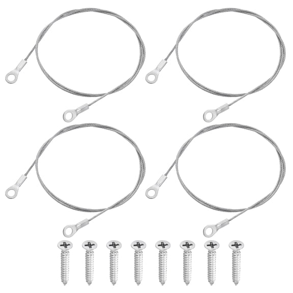 Uxcell 4Pack Lanyard Cable Eyelets Ended, 70cm x 1.5mm 304 Stainless Steel Wire Rope Lanyard with Self-Tapping Screws