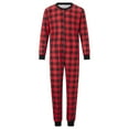 thumbnail image 4 of Family Matching Christmas Pajamas Set Plaid Long Sleeve Button Full Length Jumpsuit Sleepwear, 4 of 7