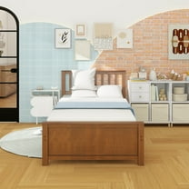 Twin Size Wood Platform Bed with Headboard,Footboard and Wood Slat Support, Walnut