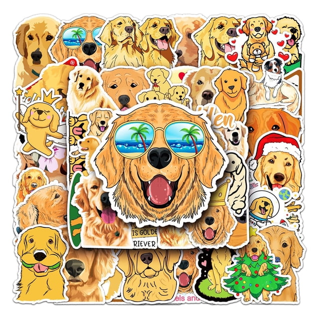 Paquete de pegatinas de vinilo impermeable para Golden Retriever, 50 unidades