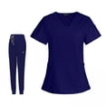 thumbnail image 1 of Conjunto De 2 Uniformes Médicos Para Mujer, Camiseta De Cuello En V, Pantalones De Jogging, Uniformes De Enfermería XXL, Azul Oscuro, 1 of 7