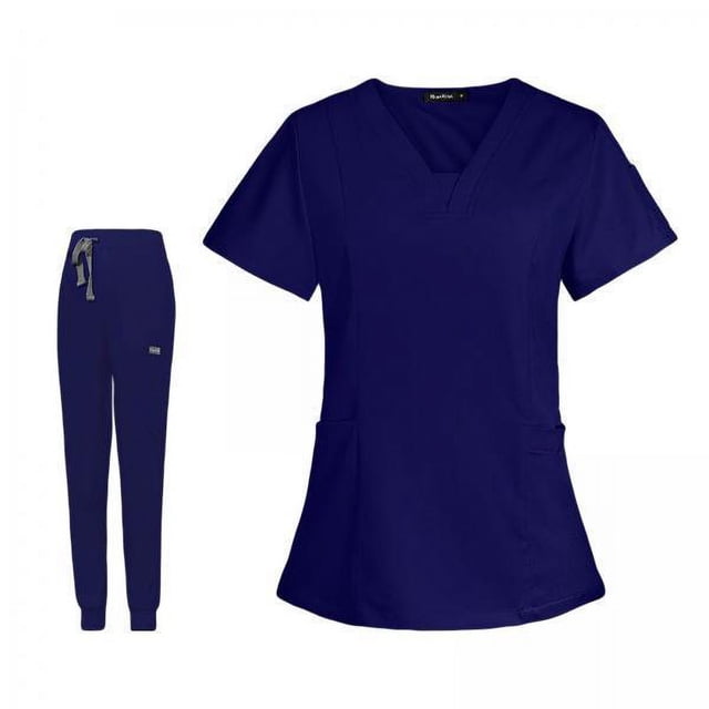 Conjunto De 2 Uniformes Médicos Para Mujer, Camiseta De Cuello En V, Pantalones De Jogging, Uniformes De Enfermería XXL, Azul Oscuro