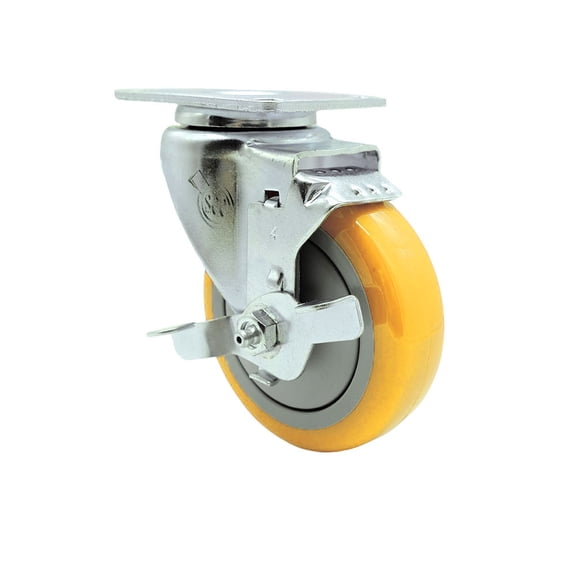 4 Inch Yellow Polyurethane Wheel Swivel Top Plate Caster with Brake SCC