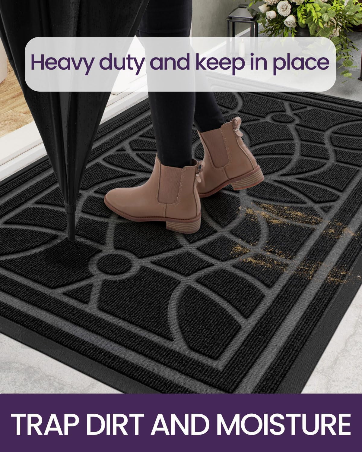Front Door Mat Outside Entrance  Heavy Duty Non Slip Low Profile Doormat For Entryway Dirt And Welcome Mats Easy Clean Patio Garage 3x2 Black