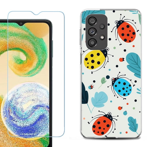 Shockproof Fashion Phone Case for Samsung Galaxy A23 5G, with Tempered Glass Screen Protector, by OneToughShield ® - Ladybug Mix