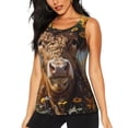 thumbnail image 1 of Balery Cute Cow Sunflower Crown A Camiseta sin mangas estampada ligera para mujer, tops de entrenamiento sin mangas, camisetas de yoga transpirables de secado rápido.-Medium, 1 of 7