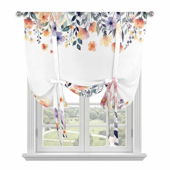 Spring Floral Balloon Curtains for Bedroom/Front Door/Bathroom, Elegant Flowers Farmhouse Botanical Tie Up Curtains 63 Inch Length Light Filtering Kitchen Curtains Shades for Windows 46"x63"