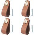 thumbnail image 1 of Juego de 4 tiradores de cuero para muebles, pomo para puerta de armario, pomo para cajón con tirador de cuero, tirador vintage para muebles de armario, tocador, cocina y baño, 1 of 5