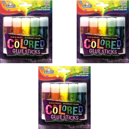 Bundle of 3 Packs - Elmer's Washable Colored Glue Sticks (5 Pack) Glue and Create in Vibrant Lasting Color