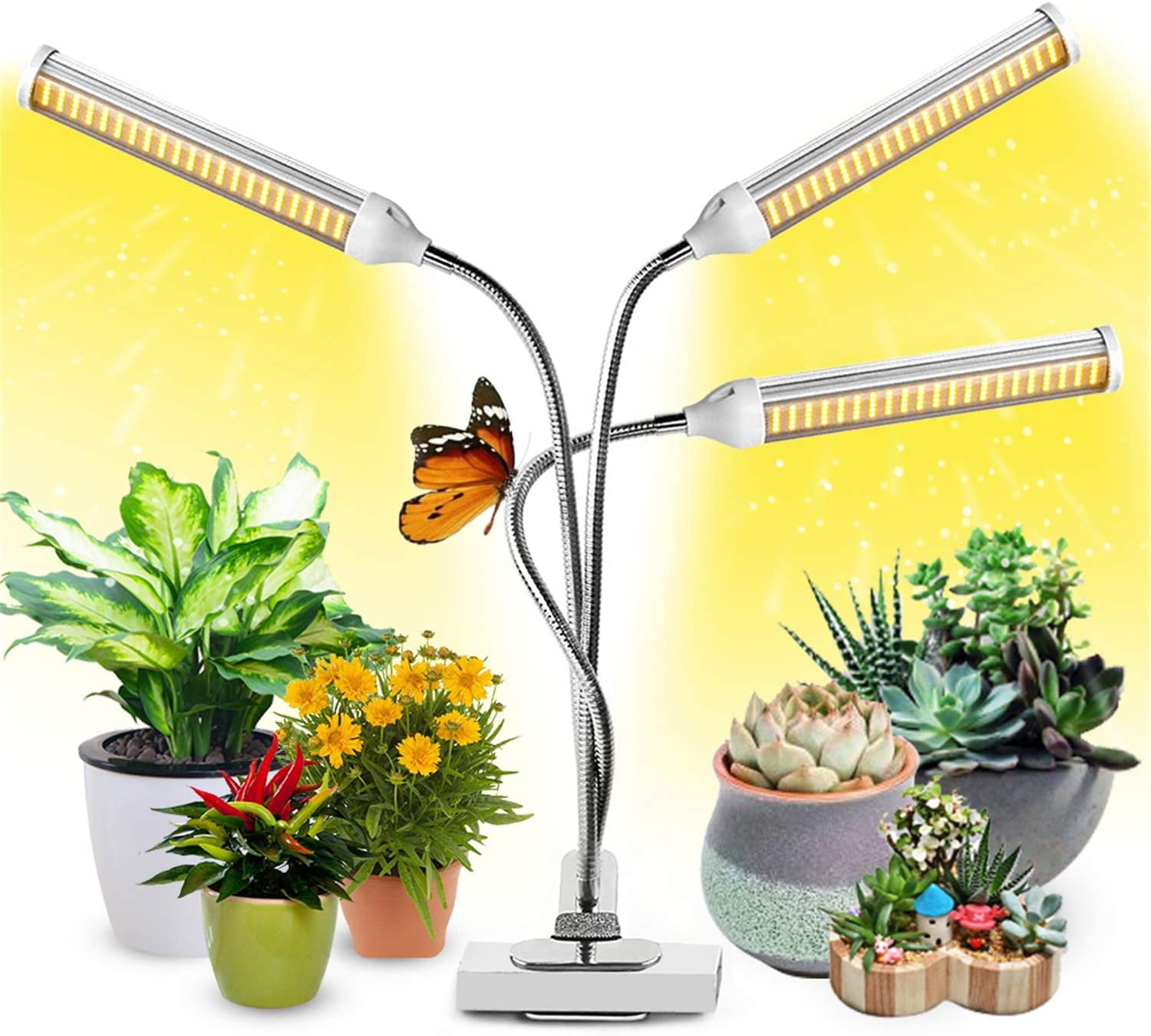 Three Head LED Grow Light Clip 132 USB Plant Clip Hydroponic Plant Lamp 6 Modes 