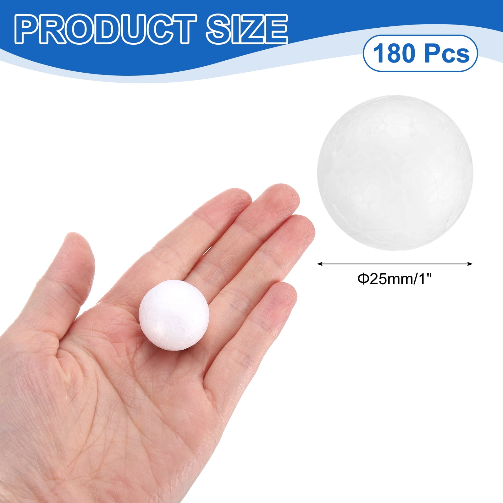 180 Pcs White Foam Balls, 1 Inch Polystyrene Solid Round Balls DIY Craft Foam