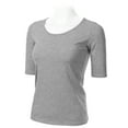 thumbnail image 2 of SSOULM Women's 1/2 Sleeve Crewneck Cotton Basic Slim Fit T-Shirt Top with Plus Size, 2 of 4