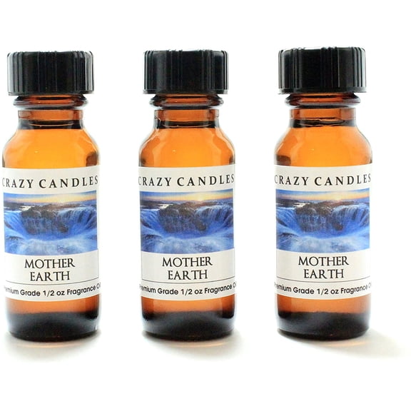Crazy Candles Mother Earth (Made in USA) 3 Bottles 1/2 Fl Oz Each (15ml) Premium Grade Scented Fragrance Oil (Musk, Sandalwood & Herbals)