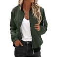 thumbnail image 3 of Htigea Womens Bomber Jacket Coat Casual Stand Collar Zip Up Lightweight Fall Fashion Jackets Outfits with Pockets Green 2XL, 3 of 7