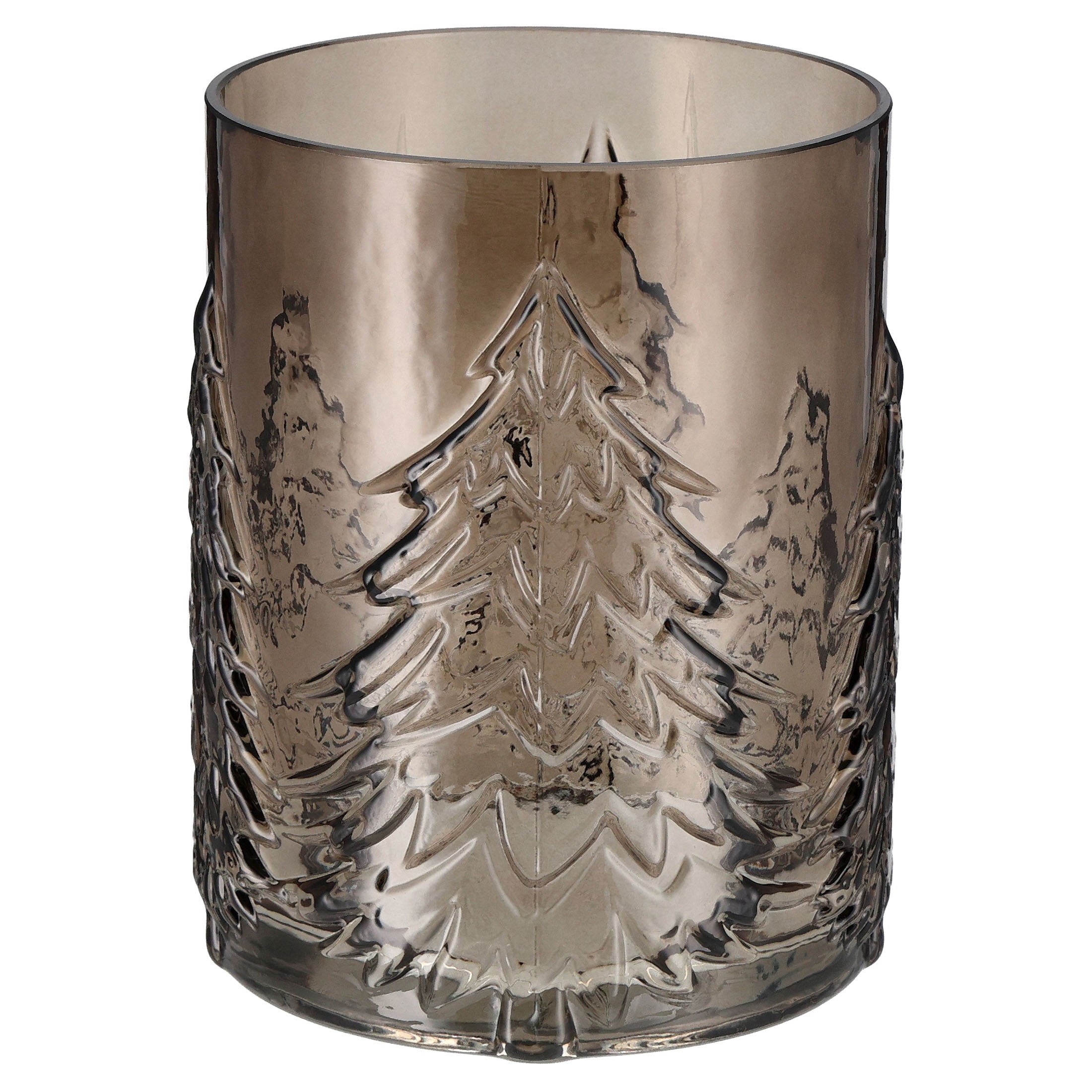 Medium Brown Glass Tree Pattern Christmas Pillar Candle Holder, 6.3", by Holiday Time