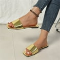 thumbnail image 3 of Vortread Women's Stone-Textured Leather Slides , Golden Lightweight Flat Sandals Size 10, 3 of 6
