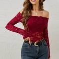 thumbnail image 6 of Women Casual Long Sleeve Solid Lace Off The Shoulder Blouse Womens Flared Collar Slim Fit T Shirt Top Elegant Spring Summer Fashion Outfit, 6 of 8