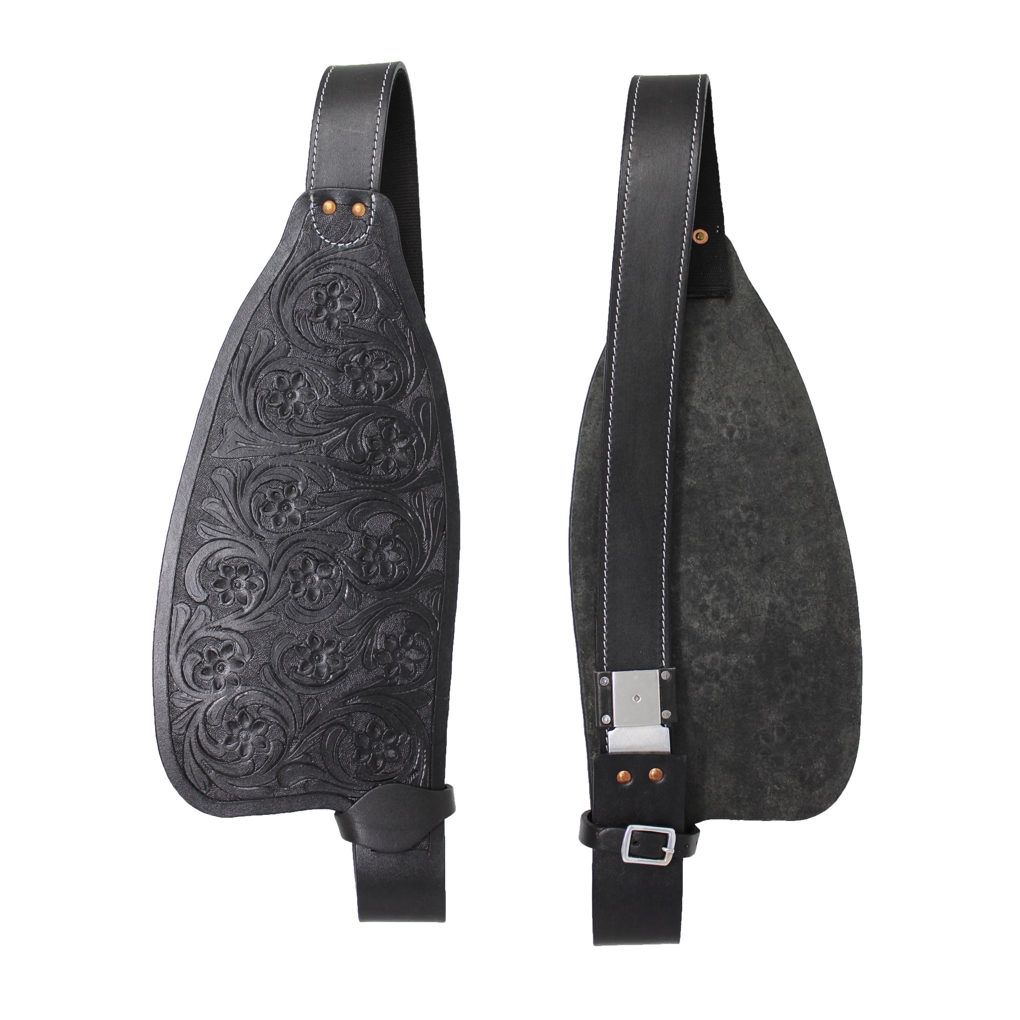 Horse Western Black Leather Hand-Tooled Floral Replacement Saddle Fenders Pair 5209BK