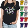 thumbnail image 5 of Aloohaidyvio Mardi Gras Shirts,Womens Mardi Gras Mask Glitter Print Round Neck Short Sleeve Loose Tops,Mardi Gras Clothing Women, 5 of 5