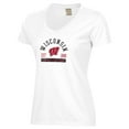 thumbnail image 2 of Women's  White Wisconsin Badgers Arch Logo Comfort Wash V-Neck T-Shirt, 2 of 3