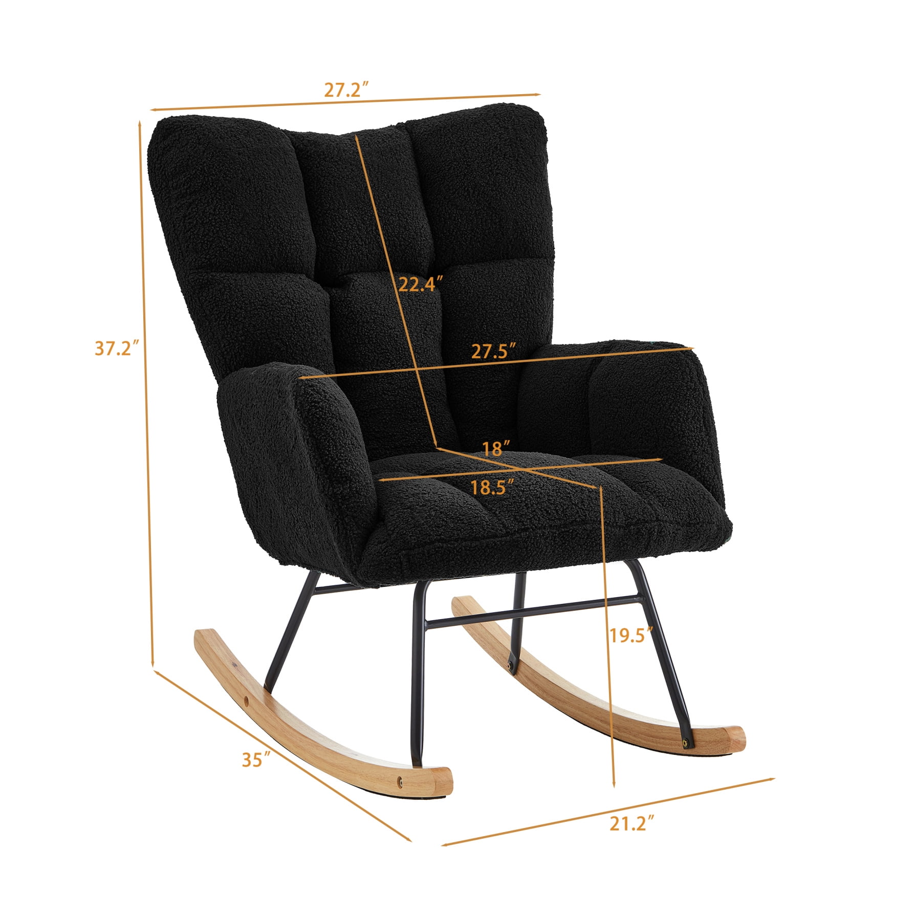 Accent Chair with High Backrest and Armrests,Glider Rocking Chair with Metal Frame,Teddy Fabric Tufted Upholstered Chair with Polyester Seat Cushion,for Living Room,300lbs Capacity,Black
