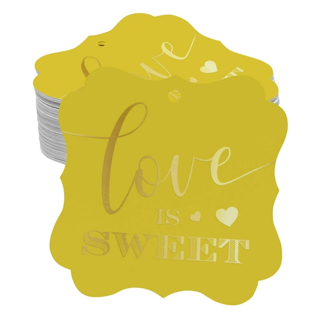 Inkdotpot Pack Of 100 Love Is Sweet Wedding Paper Tags DIY Craft Bracket Shape Real Gold Foil Hang Tags