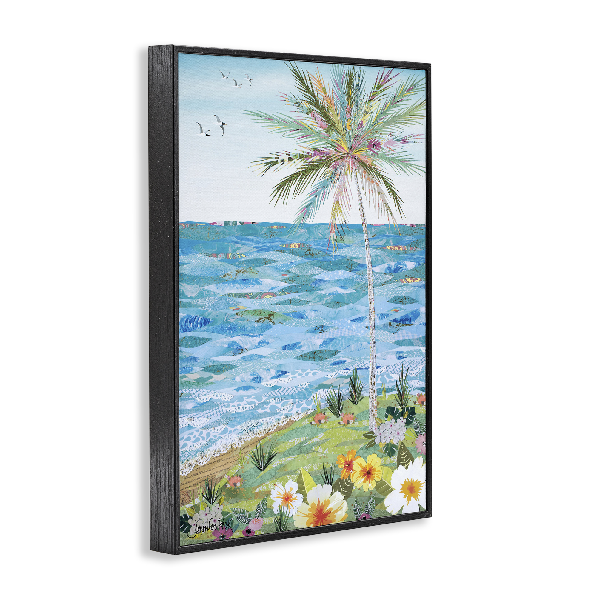 Stupell Industries Collaged Tropical Landscape Landscape Painting Black Framed Art Print Wall Art, 20 x 30