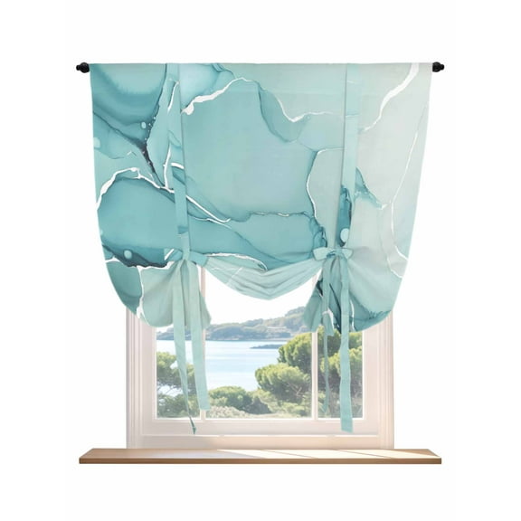 Turquoise Tie Up Curtains for Windows 45 Inch Length Balloon Curtains Kitchen Adjustable Balloon Window Shade Modern Marble Ink Painting Abstract Art Tie Up Valance Bathroom Curtain Window 52"x45"