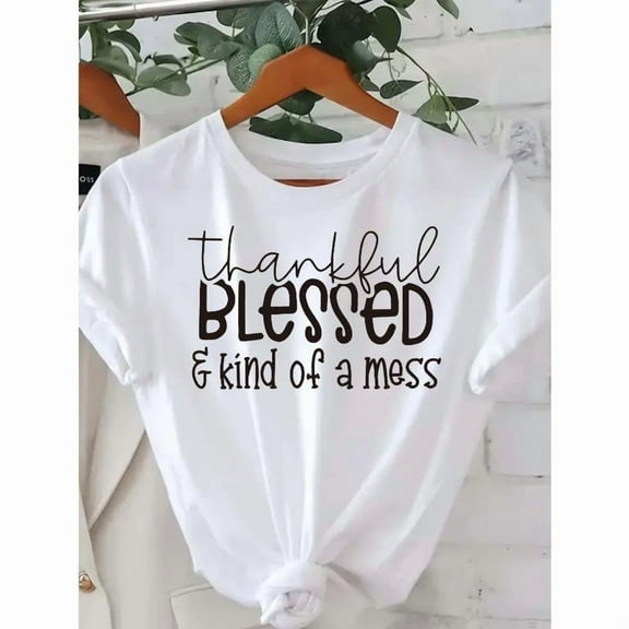 Ladies Letter Print T-Shirt Graphic Tee Casual Top Cotton Short Sleeve Loose Fit Shirt Comfort White S-5XL