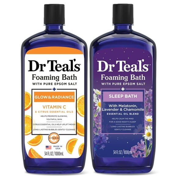 Dr Teal's Bain Moussant avec Sel d'Epsom Pur Vitamine C & Mélange de Sommeil 34 fl oz (Lot de 2)