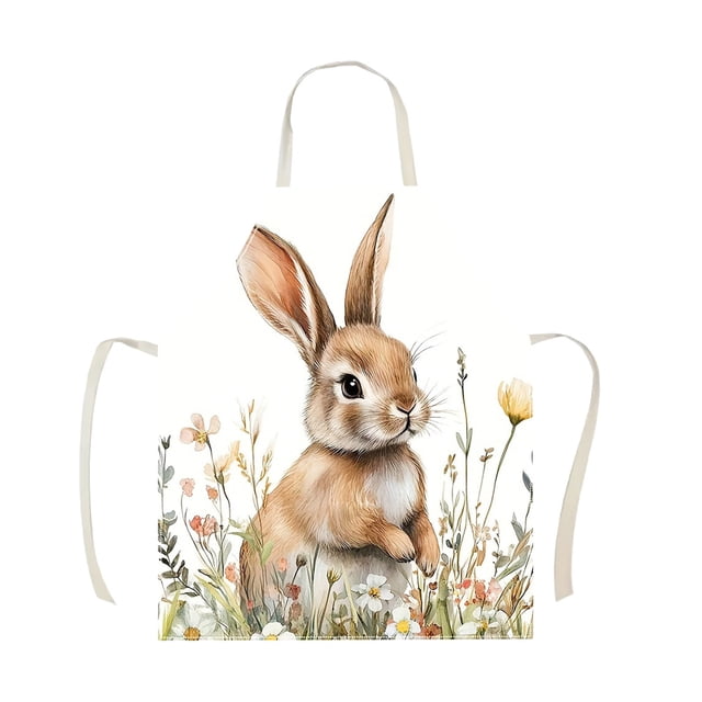 SIYTUAU Polyester Easter Apron B 27X22 Inch Bunny Print For Kitchen Cooking Baking Holiday Party Home Decoration