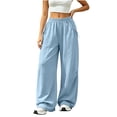 thumbnail image 6 of ZHYou No Boundarie Womens Oversized Sweatpants Elastic Waisted Wide Leg Baggy Fit Pull On Casual Pants with Drawstring Pockets,Light Blue,Size M, 6 of 7