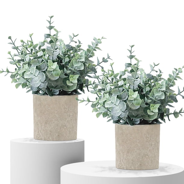 Plantas artificiales de eucalipto MIXROSE, paquete de 2, pequeñas en maceta