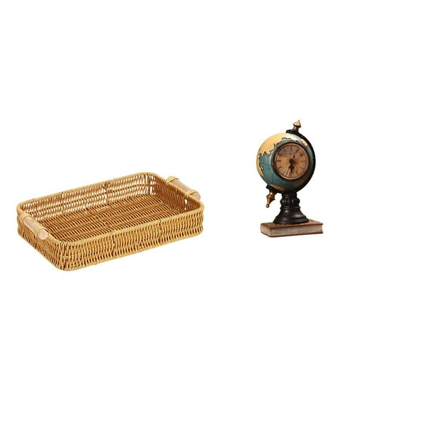 Cestas de almacenamiento,Cestas de almacenamiento de cocina tejidas con asas hechas a mano,Cestas de pan redondas Bandejas para servir Rectángulo,Figura de escritorio,Reloj de mesa con forma